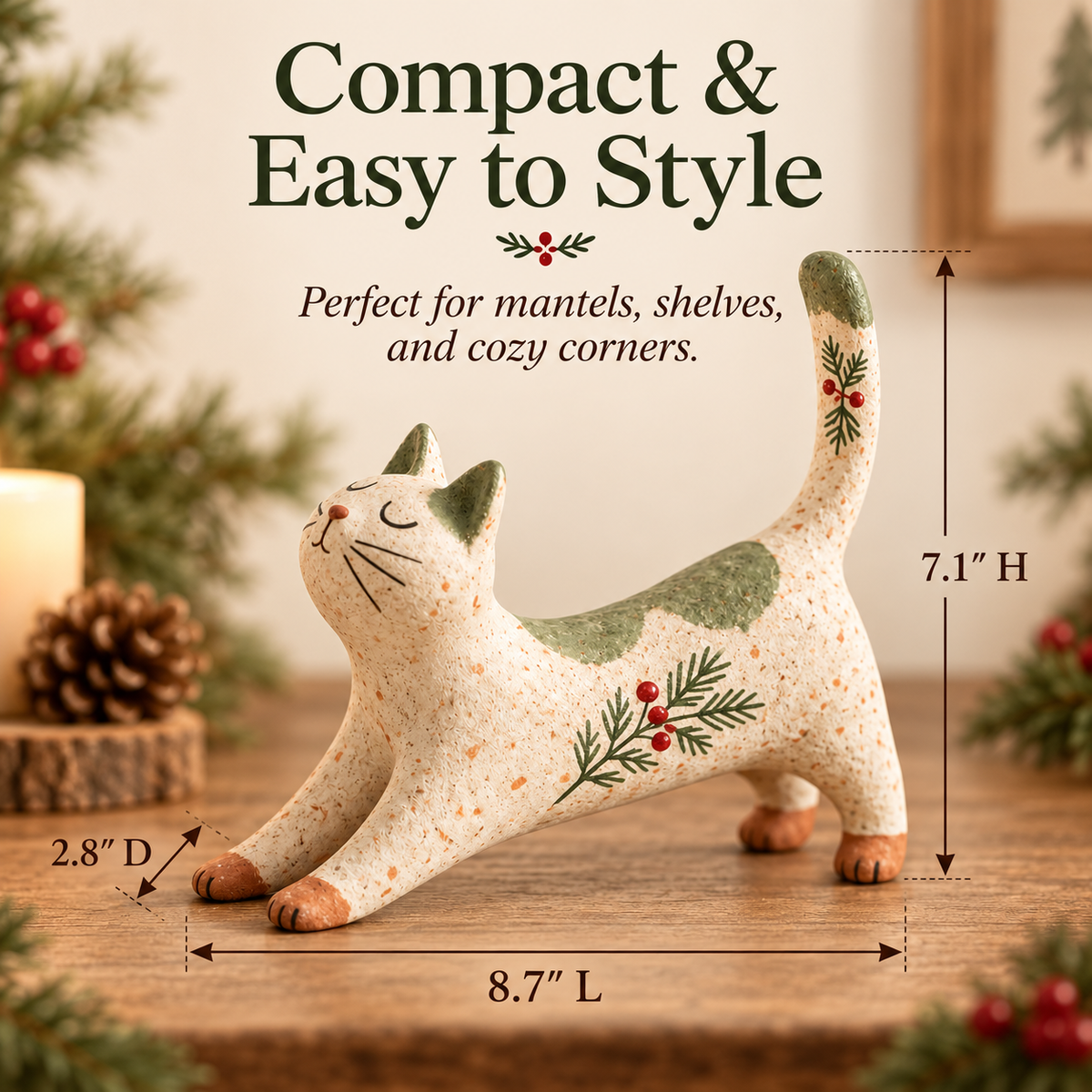Woodland Christmas Cat Figurine