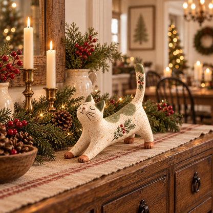 Woodland Christmas Cat Figurine