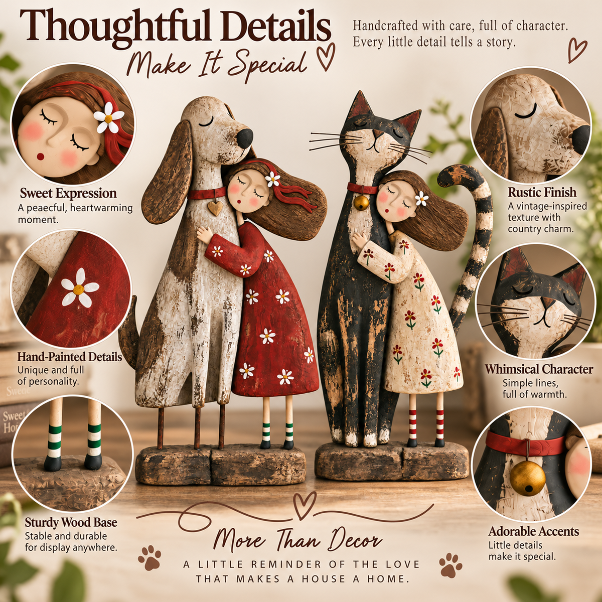 Girl &amp; Her Best Friend Folk Art Figurine