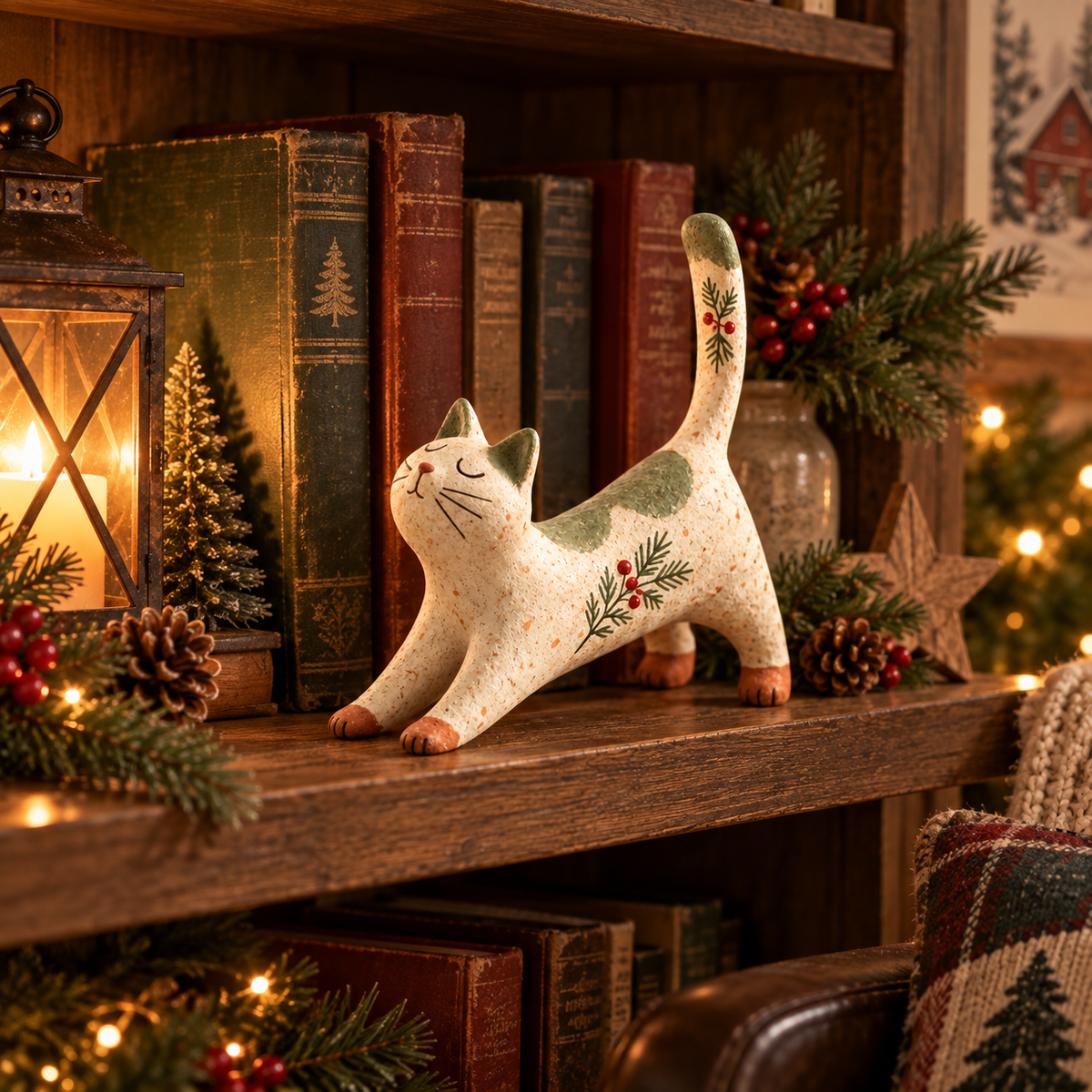 Woodland Christmas Cat Figurine