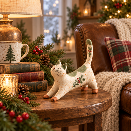 Woodland Christmas Cat Figurine