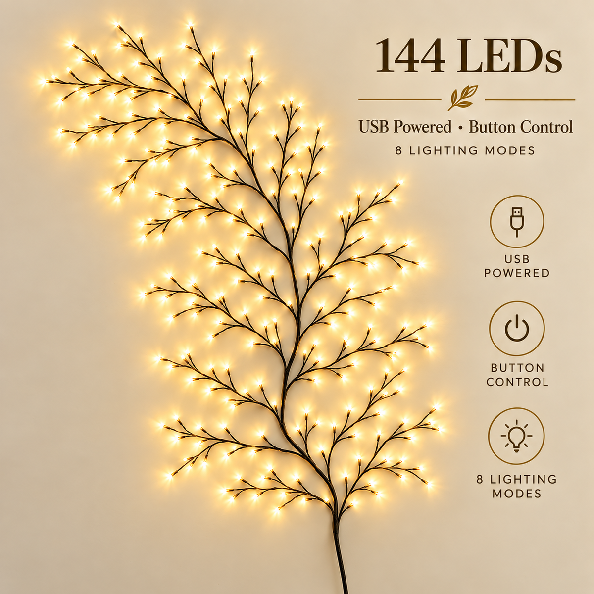 Enchanted Willow Vine Christmas Lights – 8 Lighting Modes & Warm White Glow