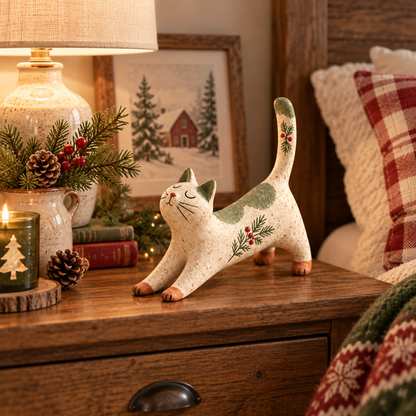 Woodland Christmas Cat Figurine