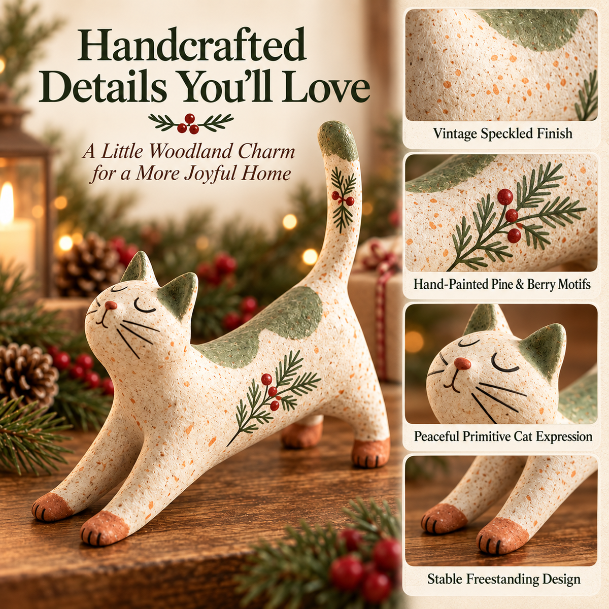Woodland Christmas Cat Figurine